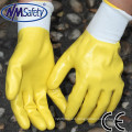 NMSAFETY alta quanlity poliéster recubierto completo impermeable guantes de trabajo de nitrilo